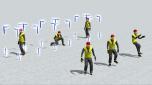3 animierte Arbeiter und 3 Sta