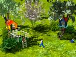 2 Baumhäuser und spielende Kin